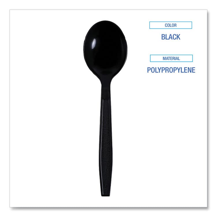 BOARDWALK Heavyweight Wrapped Polypropylene Cutlery, Soup Spoon, Plastic, Black, 1,000/Carton (BWKSSHWPPBIW) thumbnail 3