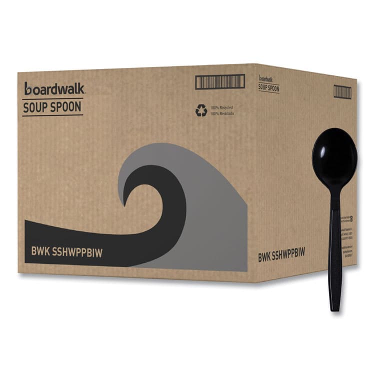BOARDWALK Heavyweight Wrapped Polypropylene Cutlery, Soup Spoon, Plastic, Black, 1,000/Carton (BWKSSHWPPBIW)