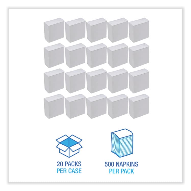 BOARDWALK Tall Fold Dispenser Napkin, 12 x 7, White, 500/Pack, 20 Packs/Carton (BWK8302W) thumbnail 3