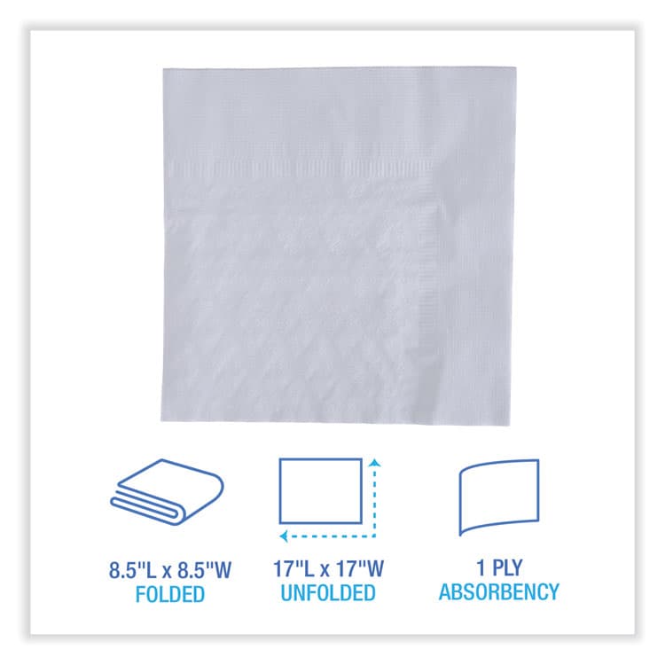 BOARDWALK Dinner Napkin, 1-Ply, 17 x 17, White, 250/Pack, 12 Packs/Carton (BWK8307W) thumbnail 2
