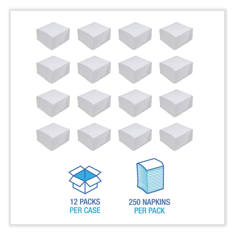 BOARDWALK Dinner Napkin, 1-Ply, 17 x 17, White, 250/Pack, 12 Packs/Carton (BWK8307W) thumbnail 3