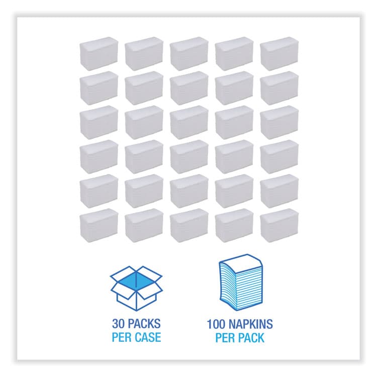 BOARDWALK Dinner Napkin, 2-Ply, 17 x 15, White, 100/Pack, 30 Packs/Carton (BWK8308W) thumbnail 3