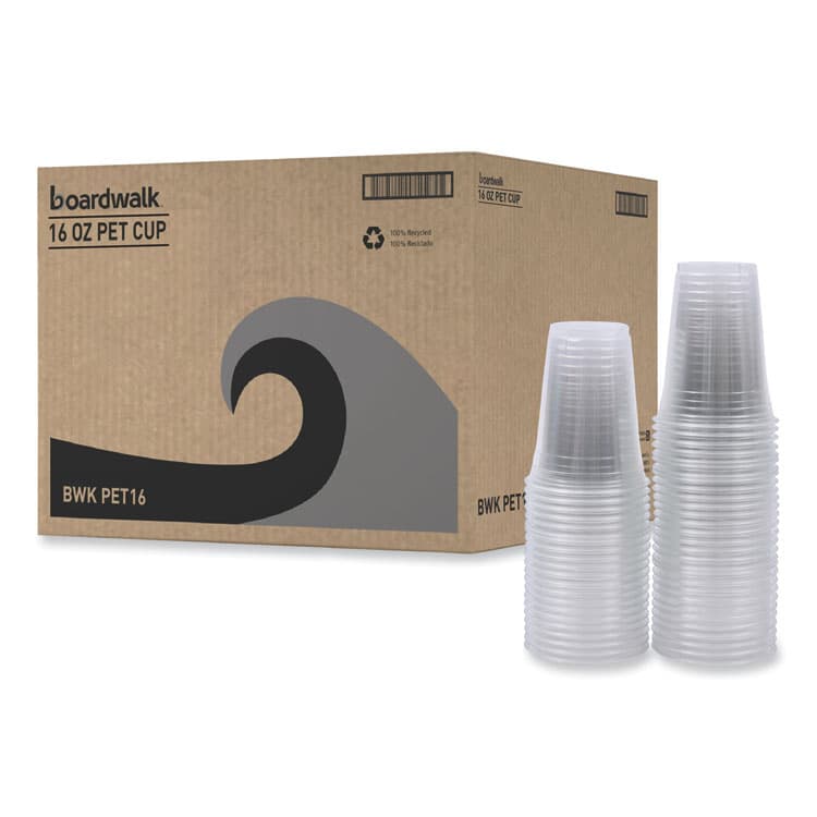 BOARDWALK Clear Plastic PET Cups, 16 oz, 50 Cups/Sleeve, 20 Sleeves/Carton (BWKPET16)