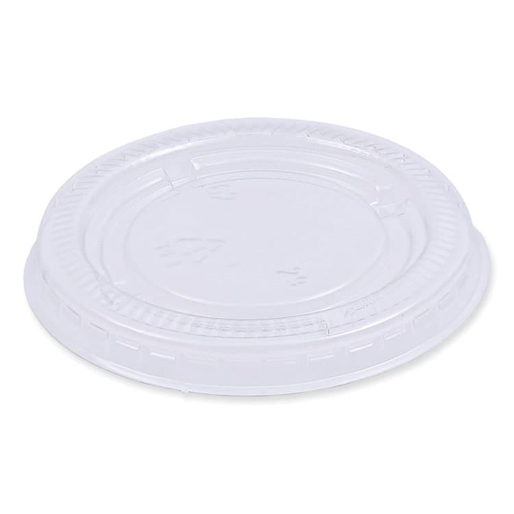 BOARDWALK Souffle/Portion Cup Lids, Fits 1.5 oz and 2 oz Portion Cups, Plastic, Clear, 2,500/Carton (BWKPRTLID2) thumbnail 2