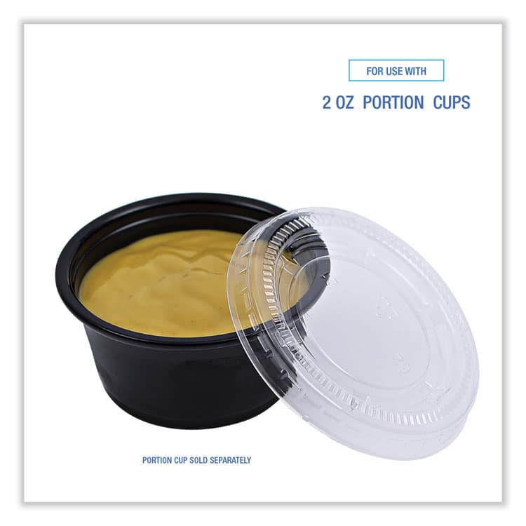 BOARDWALK Souffle/Portion Cup Lids, Fits 1.5 oz and 2 oz Portion Cups, Plastic, Clear, 2,500/Carton (BWKPRTLID2) thumbnail 4