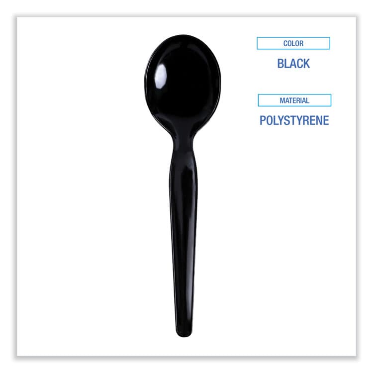 BOARDWALK Heavyweight Polystyrene Cutlery, Soup Spoon, Plastic, Black, 1,000/Carton (BWKSOUPHWPSBLA) thumbnail 2