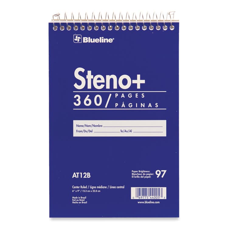 REDIFORM OFFICE PRODUCTS High-Capacity Steno Pad, Blue Cover, Medium/College Rule, (180) White 6 x 9 Sheets (REDAT12B)