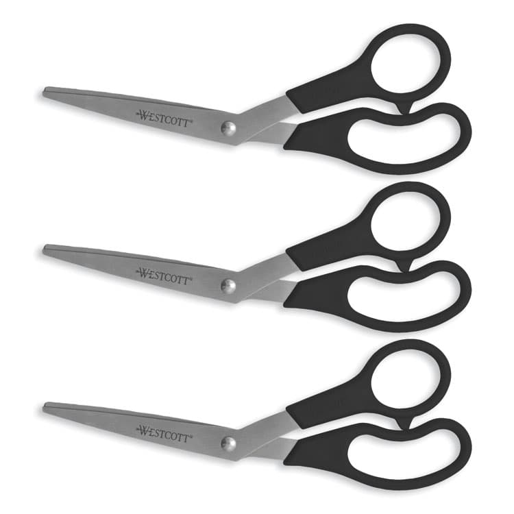 ACME UNITED CORPORATION Value Line Stainless Steel Shears Value Pack, 8" Long, 3.5" Cut Length, Crane-Style Black Handle, 3/Pack (ACM13402)
