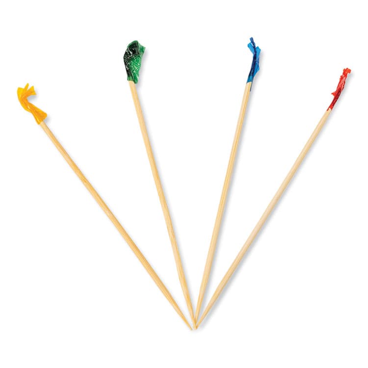 AMERCAREROYAL Cellophane-Frill Wood Picks, 4", Bamboo, Assorted Colors, 10,000/Carton (RPPR812B)