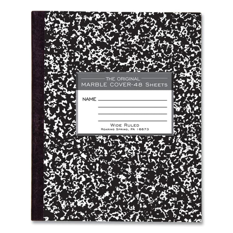 ROARING SPRING PAPER PRODUCTS Marble Cover Composition Book, Wide/Legal Rule, Black Marble Cover, (48) 8.5 x 7 Sheets (ROA77333)