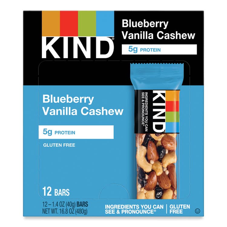 KIND LLC Fruit and Nut Bars, Blueberry Vanilla and Cashew, 1.4 oz Bar, 12/Box (KND18039)