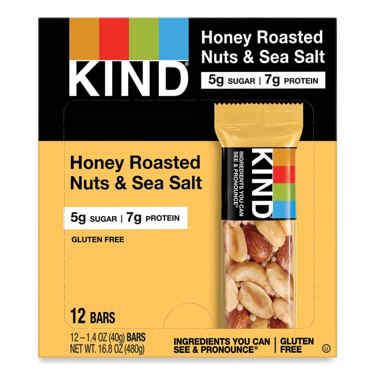 KIND LLC Nuts and Spices Bar, Honey Roasted Nuts/Sea Salt, 1.4 oz Bar, 12/Box (KND19990)