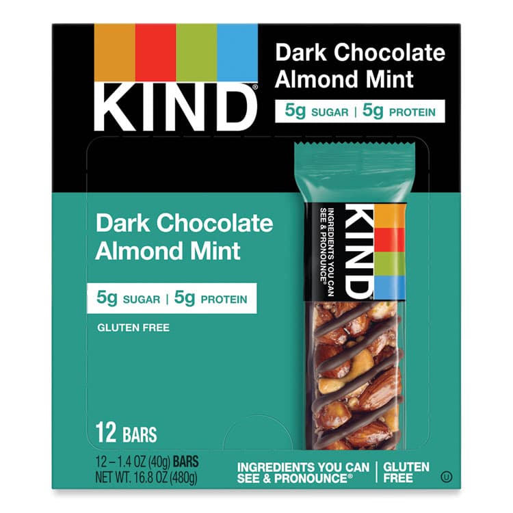 KIND LLC Nuts and Spices Bar, Dark Chocolate Almond Mint, 1.4 oz Bar, 12/Box (KND19988)