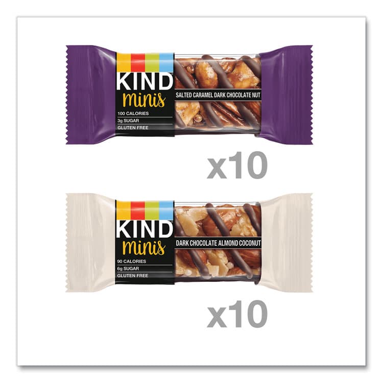 KIND LLC Minis, Salted Caramel and Dark Chocolate Nut/Dark Chocolate Almond and Coconut, 0.7 oz, 20/Pack (KND27970) thumbnail 2