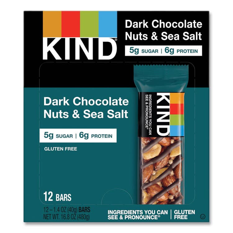 KIND LLC Nuts and Spices Bar, Dark Chocolate Nuts and Sea Salt, 1.4 oz, 12/Box (KND17851)