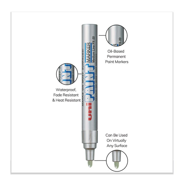 UNI Permanent Marker, Medium Bullet Tip, Metallic Silver (UBC63614) thumbnail 4