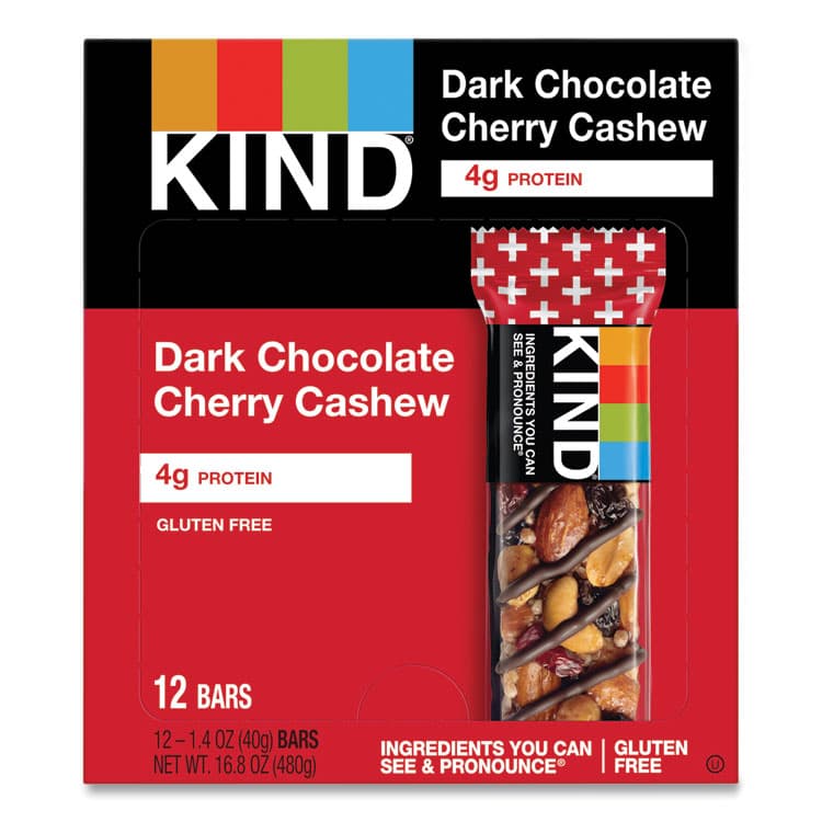 KIND LLC Plus Nutrition Boost Bar, Dk ChocolateCherryCashew/Antioxidants, 1.4 oz, 12/Box (KND17250)