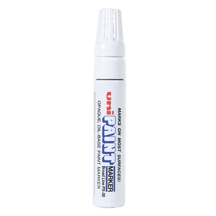 UNI Permanent Marker, Broad Chisel Tip, White (UBC63743)