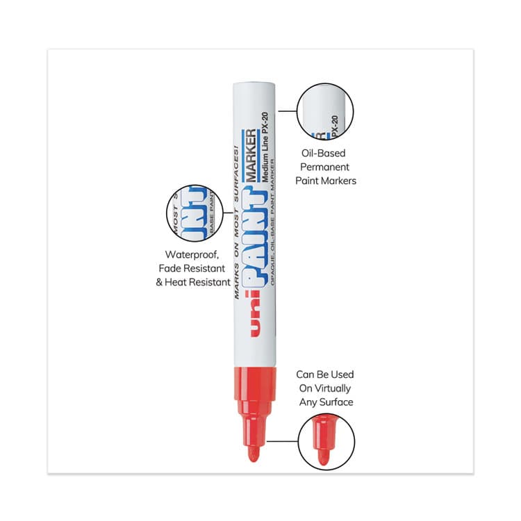 UNI Permanent Marker, Medium Bullet Tip, Red (UBC63602) thumbnail 4
