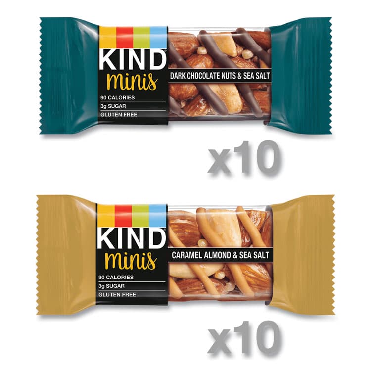 KIND LLC Minis, Dark Chocolate Nuts and Sea Salt/Caramel Almond and Sea Salt, 0.7 oz, 20/Pack (KND27964) thumbnail 2