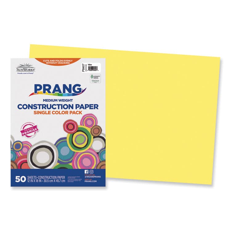DIXON TICONDEROGA CO. SunWorks Construction Paper, 50 lb Text Weight, 12 x 18, Yellow, 50/Pack (PAC8407)