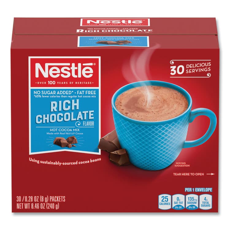 NESTLE Hot Cocoa Mix, Rich Chocolate, 0.28 oz Packet, 30 Packets/Box, 6 Boxes/Carton (NES61411CT) thumbnail 2
