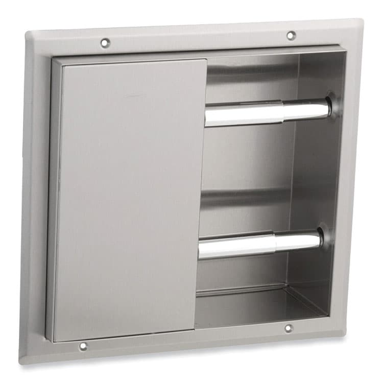 BOBRICK WASHROOM Partition-Mounted Multi-Roll Toilet Tissue Dispenser, 13.25 x 4 x 12.56, Stainless Steel (BOB386)