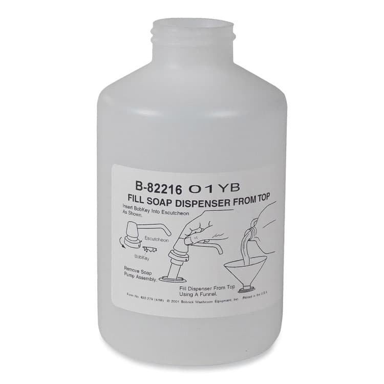 BOBRICK WASHROOM Manual Top-Fill Liquid Soap Dispenser, 6" Spout, 20 oz, 7.63 x 7.63 x 12.13, Chrome (BOB82216) thumbnail 4