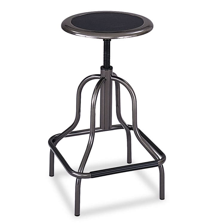 SAFCO PRODUCTS Diesel Industrial Stool, Backless, Supports Up to 250 lb, 22" to 27" Seat Height, Black Seat, Pewter Base (SAF6665)
