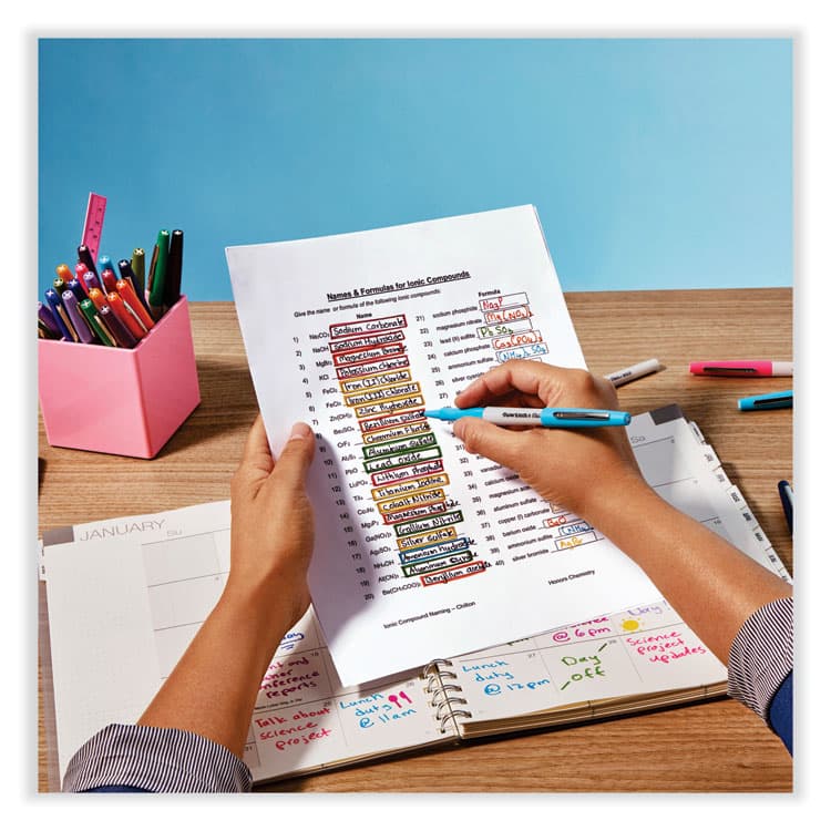 SANFORD Flair Felt Tip Porous Point Pen, Stick, Bold 1.2 mm, Assorted Ink Colors, White Pearl Barrel, 12/Pack (PAP2125414) thumbnail 4