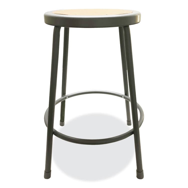 ALERA Industrial Metal Shop Stool, Backless, Supports Up to 300 lb, 24" Seat Height, Brown Seat, Gray Base (ALEIS6624G)