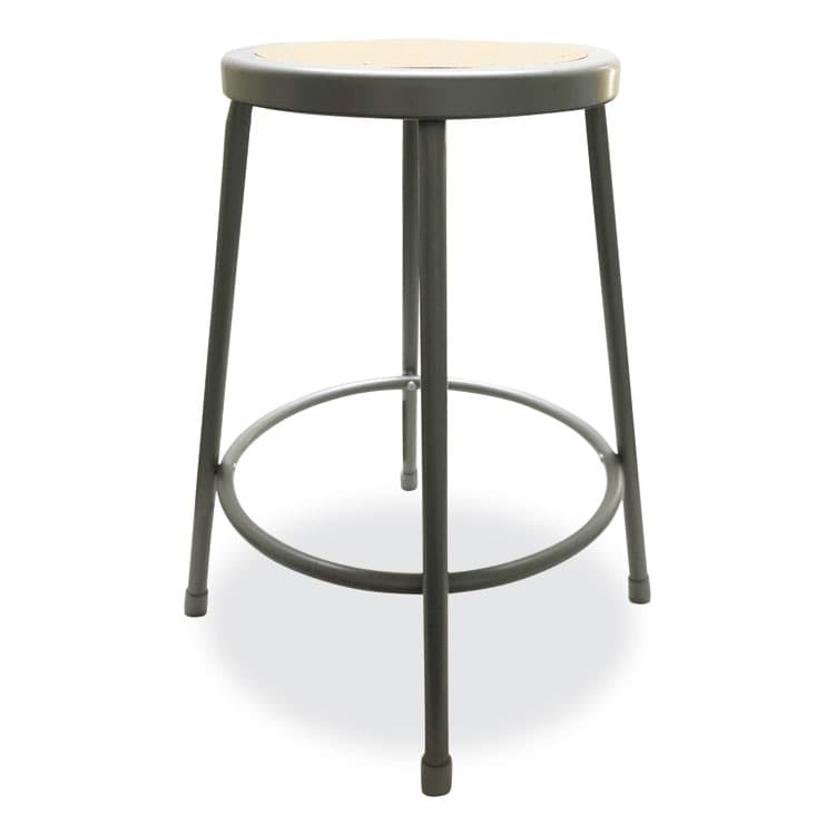 ALERA Industrial Metal Shop Stool, Backless, Supports Up to 300 lb, 24" Seat Height, Brown Seat, Gray Base (ALEIS6624G) thumbnail 4