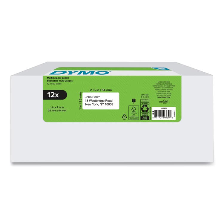 DYMO LW Multipurpose Labels, 1" x 2.13", White, 500 Labels/Roll, 12 Rolls/Pack (DYM2050821) thumbnail 2