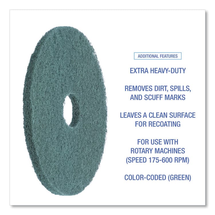 BOARDWALK Heavy-Duty Scrubbing Floor Pads, 16" Diameter, Green, 5/Carton (BWK4016GRE) thumbnail 4