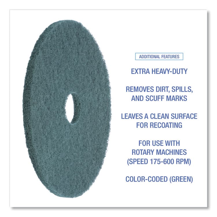 BOARDWALK Heavy-Duty Scrubbing Floor Pads, 18" Diameter, Green, 5/Carton (BWK4018GRE) thumbnail 4