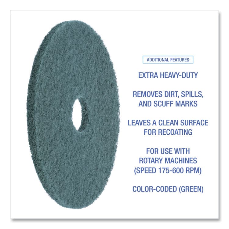 BOARDWALK Heavy-Duty Scrubbing Floor Pads, 19" Diameter, Green, 5/Carton (BWK4019GRE) thumbnail 4