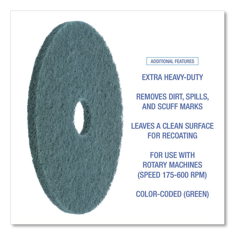 BOARDWALK Heavy-Duty Scrubbing Floor Pads, 17" Diameter, Green, 5/Carton (BWK4017GRE) thumbnail 4