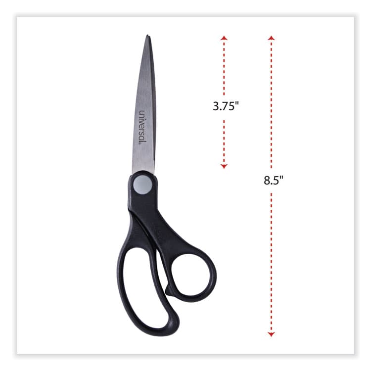 UNIVERSAL OFFICE PRODUCTS Stainless Steel Office Scissors, 8.5" Long, 3.75" Cut Length, Offset Black Handle (UNV92010) thumbnail 2