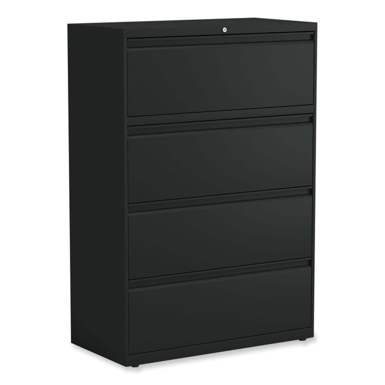 ALERA Lateral File, 4 Legal/Letter-Size File Drawers, Black, 36" x 18.63" x 52.5" (ALEHLF3654BL)