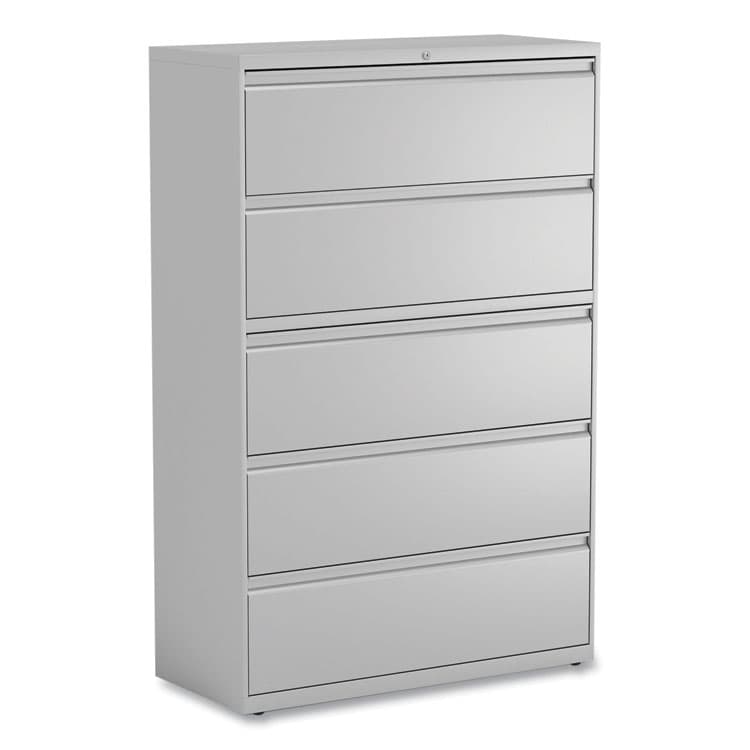 ALERA Lateral File, 5 Legal/Letter/A4/A5-Size File Drawers, 1 Roll-Out Posting Shelf, Light Gray, 42" x 18.63" x 67.63" (ALEHLF4267LG)