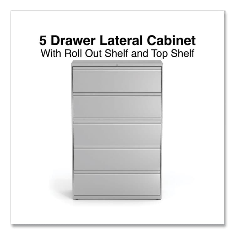 ALERA Lateral File, 5 Legal/Letter/A4/A5-Size File Drawers, 1 Roll-Out Posting Shelf, Light Gray, 42" x 18.63" x 67.63" (ALEHLF4267LG) thumbnail 2