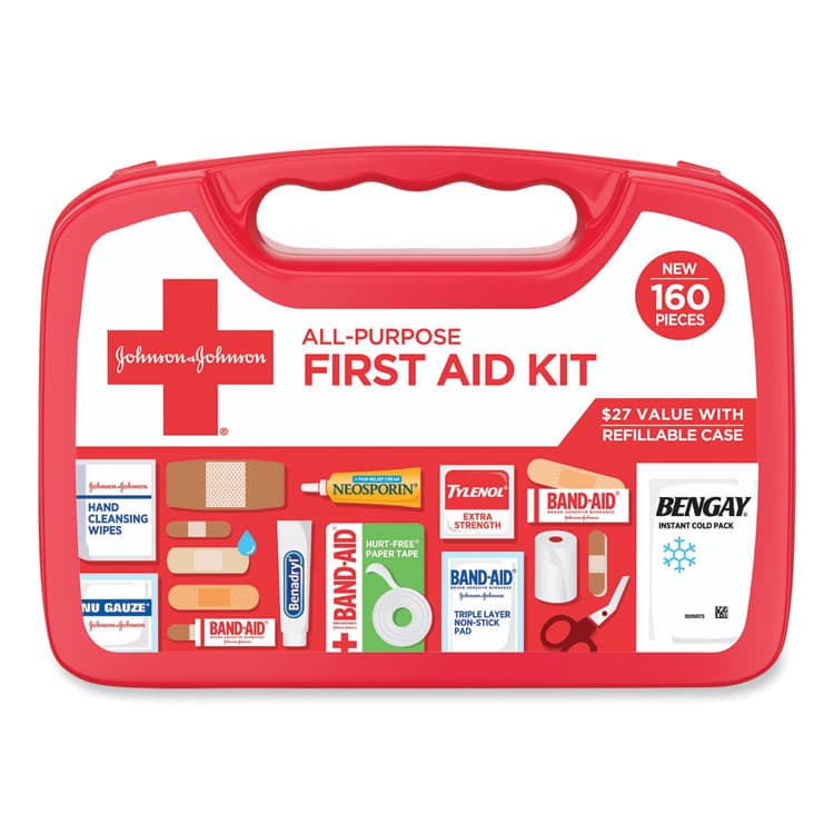 JOHNSON & JOHNSON All-Purpose First Aid Kit, 160 Pieces, Plastic Case (JOJ202045)