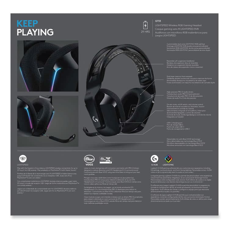 LOGITECH, . G733 LIGHTSPEED Wireless Gaming Binaural Over The Head Headset, Black (LOG981000863) thumbnail 3