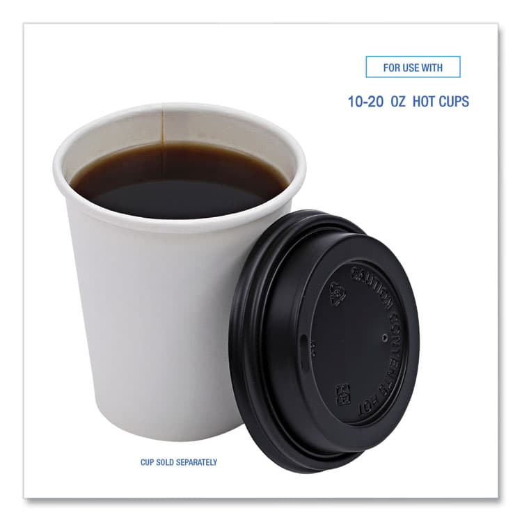 BOARDWALK Hot Cup Lids, Fits 10 oz to 20 oz Hot Cup, Plastic, Black, 1,000/Carton (BWKHOTBL1020) thumbnail 4