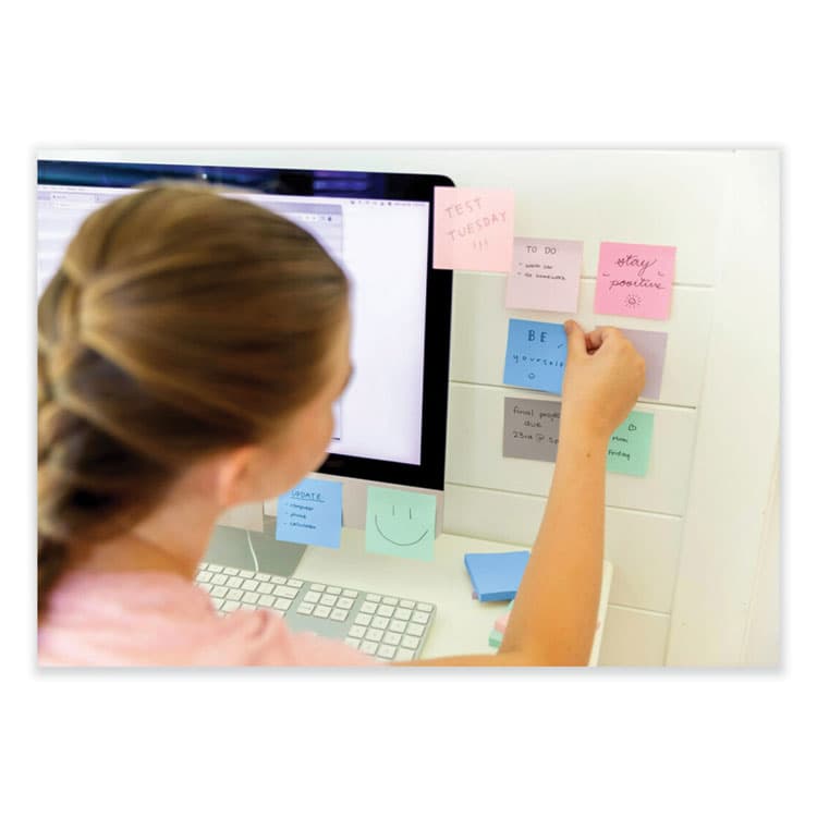 3M/COMMERCIAL TAPE DIV. 100% Recycled Paper Super Sticky Notes, 3" x 3", Wanderlust Pastels, 70 Sheets/Pad, 5 Pads/Pack (MMM654R5SSNRP) thumbnail 3