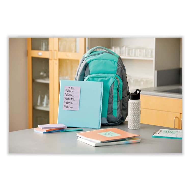 3M/COMMERCIAL TAPE DIV. 100% Recycled Paper Super Sticky Notes, Ruled, 4" x 6", Wanderlust Pastels, 45 Sheets/Pad, 4 Pads/Pack (MMM4621R4SSNRP) thumbnail 4