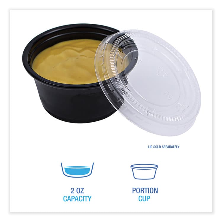 BOARDWALK Souffle/Portion Cups, 2 oz, Plastic, Black, 125/Sleeve, 20 Sleeves/Carton (BWKPRTN2BL) thumbnail 4