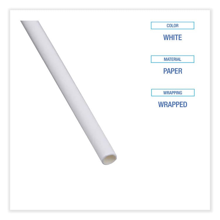 BOARDWALK Individually Wrapped Paper Straws, 7.75 x 0.25, White, 3,200/Carton (BWKPPRSTRWWR) thumbnail 4
