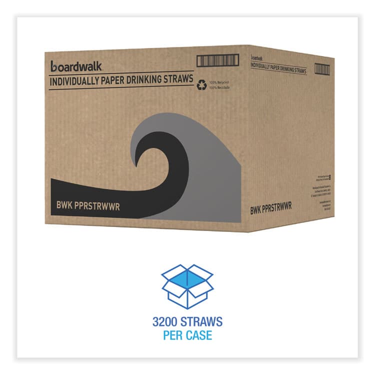 BOARDWALK Individually Wrapped Paper Straws, 7.75 x 0.25, White, 3,200/Carton (BWKPPRSTRWWR) thumbnail 3