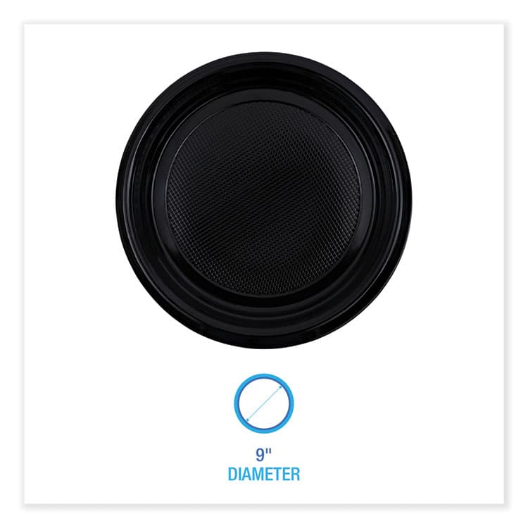 BOARDWALK Hi-Impact Plastic Dinnerware, Plate, 9" dia, Black, 500/Carton (BWKPLTHIPS9BL) thumbnail 2